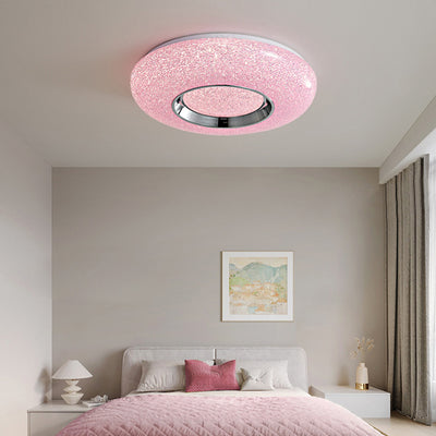 Contemporary Luxury Dazzling Crystal Sand Acrylic Geometric Ring LED Flush Mount Ceiling Light For Bedroom