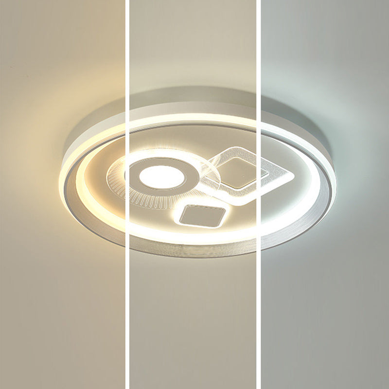 Contemporary Simplicity Iron Acrylic Geometric Round LED Flush Mount Ceiling Light For Bedroom
