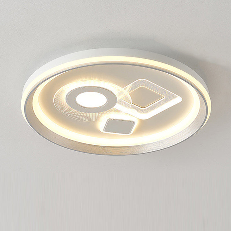 Contemporary Simplicity Iron Acrylic Geometric Round LED Flush Mount Ceiling Light For Bedroom