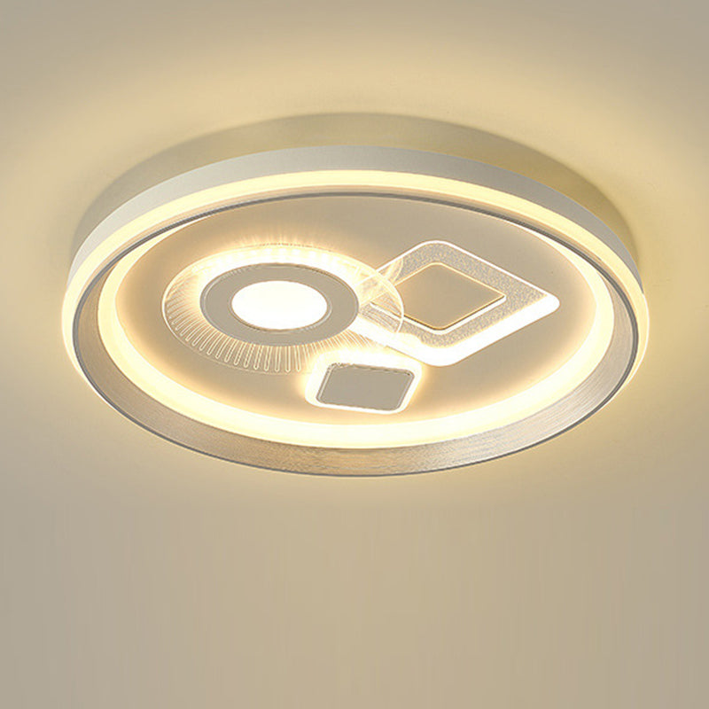 Contemporary Simplicity Iron Acrylic Geometric Round LED Flush Mount Ceiling Light For Bedroom