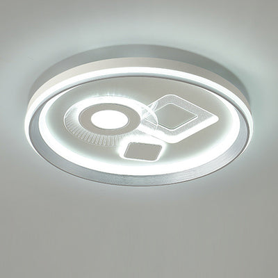 Contemporary Simplicity Iron Acrylic Geometric Round LED Flush Mount Ceiling Light For Bedroom