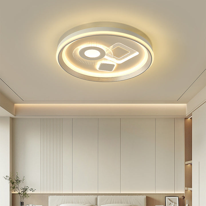 Contemporary Simplicity Iron Acrylic Geometric Round LED Flush Mount Ceiling Light For Bedroom