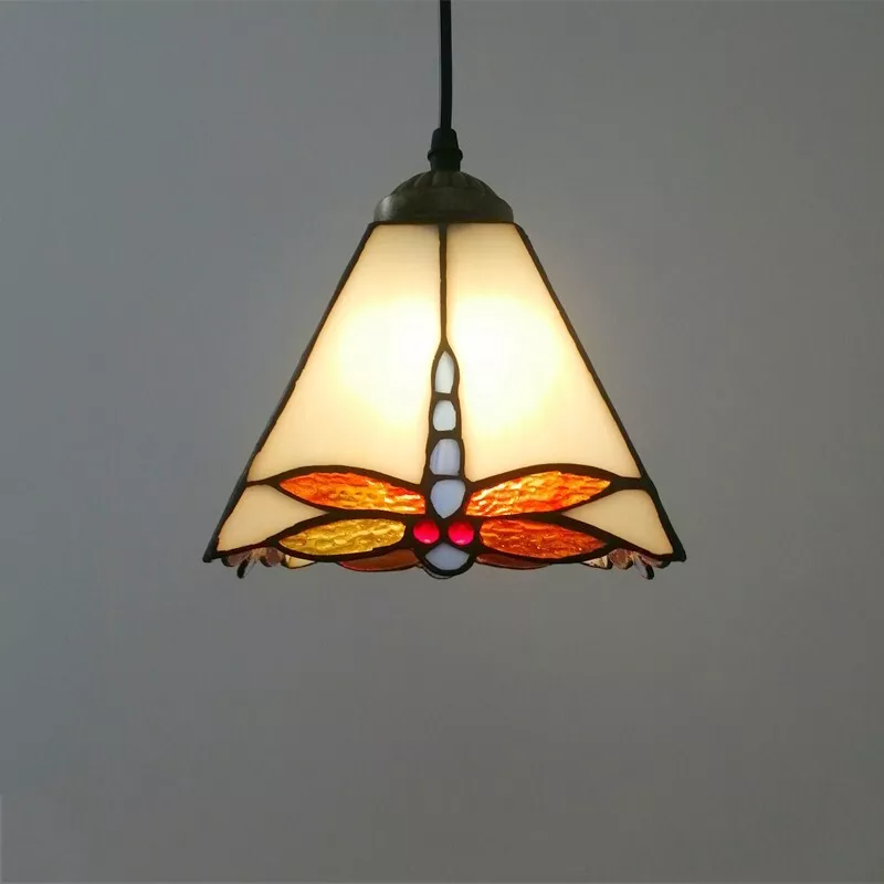 Pantalla de pirámide con patrón geométrico de vidrio Tiffany tradicional de una luz para lámpara colgante en la sala de estar 