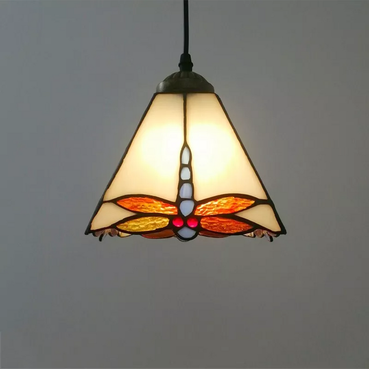 Pantalla de pirámide con patrón geométrico de vidrio Tiffany tradicional de una luz para lámpara colgante en la sala de estar 
