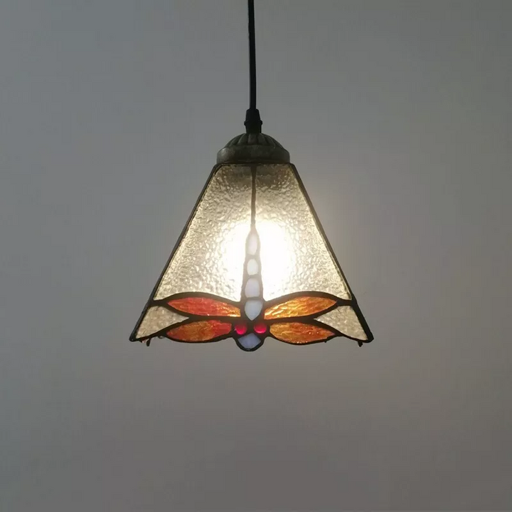 Pantalla de pirámide con patrón geométrico de vidrio Tiffany tradicional de una luz para lámpara colgante en la sala de estar 