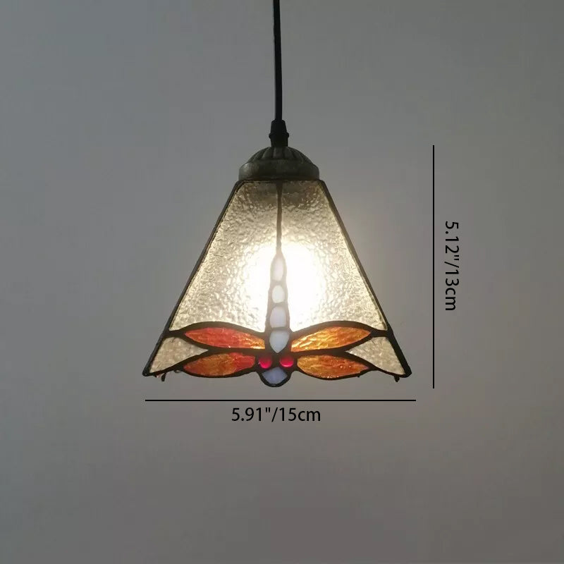 Pantalla de pirámide con patrón geométrico de vidrio Tiffany tradicional de una luz para lámpara colgante en la sala de estar 