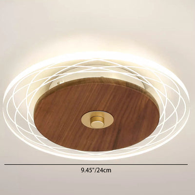 Contemporary Simplicity Solid Wood Acrylic Round LED Flush Mount Ceiling Light For Bedroom