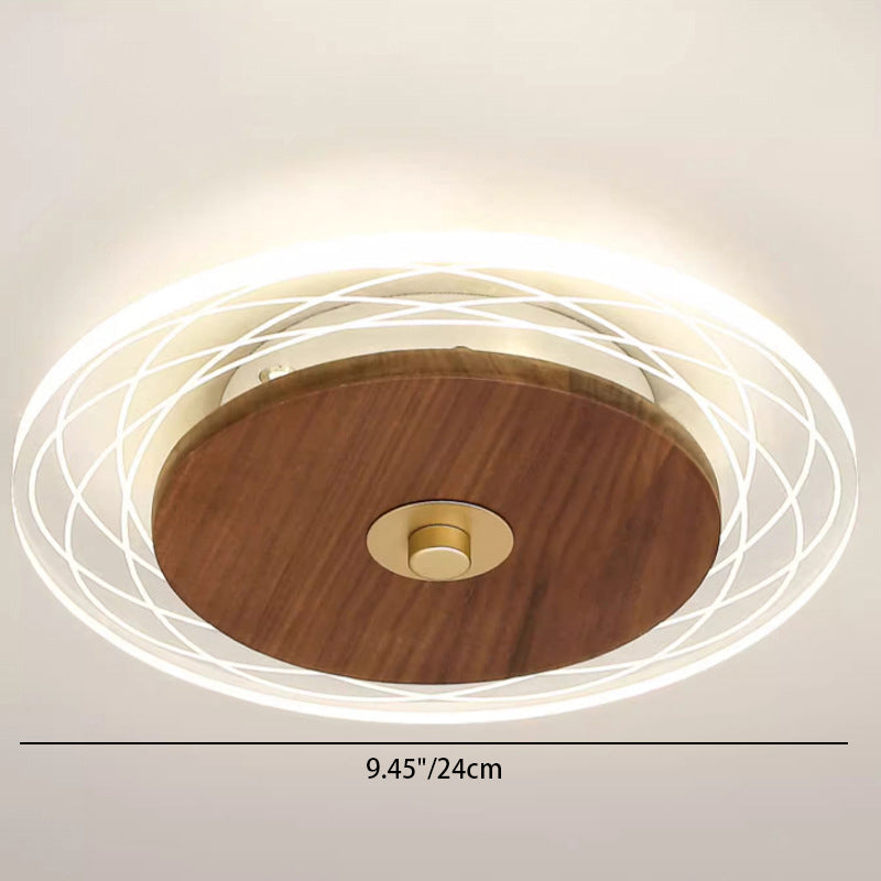 Contemporary Simplicity Solid Wood Acrylic Round LED Flush Mount Ceiling Light For Bedroom