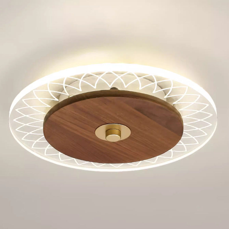 Contemporary Simplicity Solid Wood Acrylic Round LED Flush Mount Ceiling Light For Bedroom