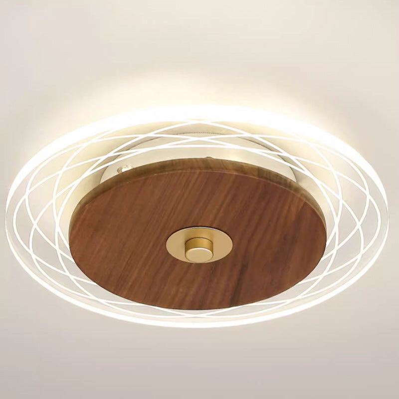 Contemporary Simplicity Solid Wood Acrylic Round LED Flush Mount Ceiling Light For Bedroom