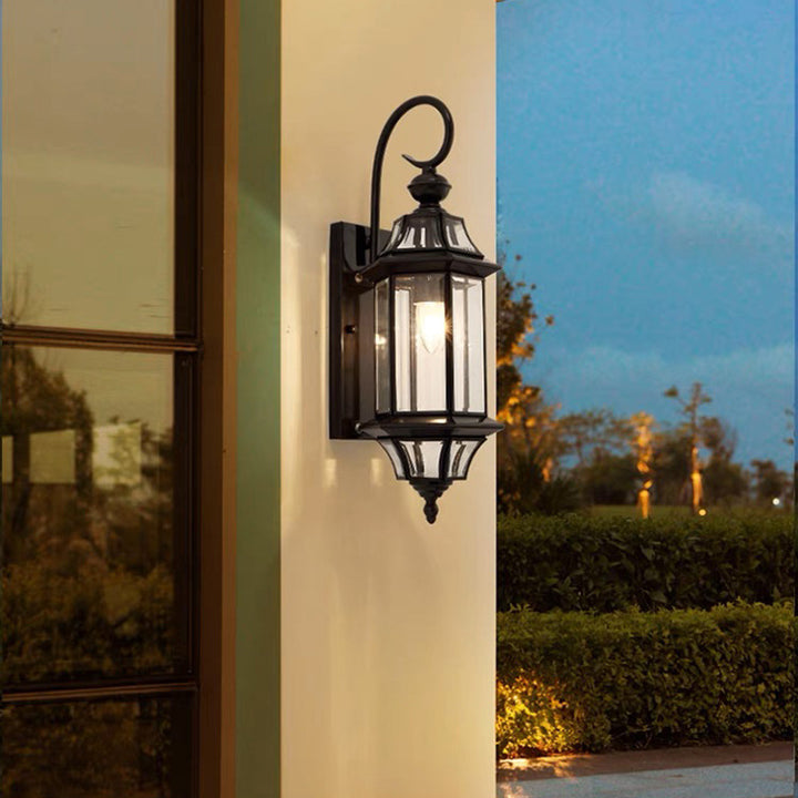 Contemporary Industrial Waterproof Copper Frame Glass Column Shade 1-Light Wall Sconce Lamp For Outdoor Patio
