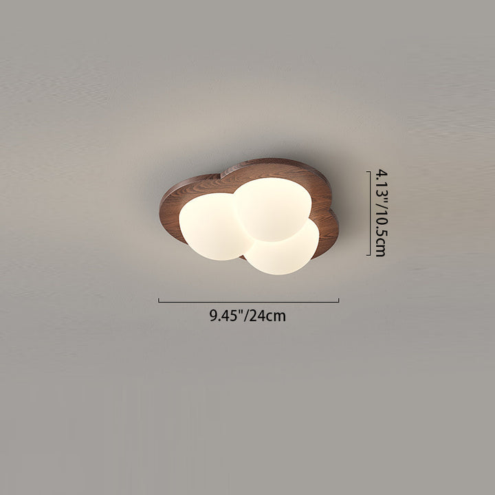 現代的な北欧スタイルのバブルスター PE シェード ウォールナット木目 LED フラッシュマウント天井灯 寝室用 