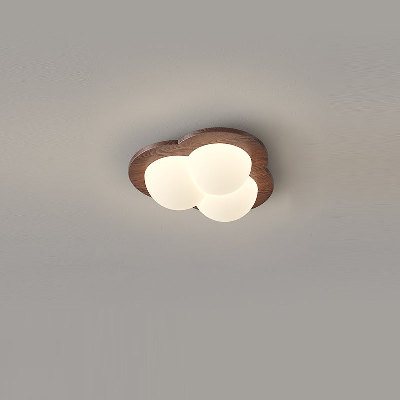 現代的な北欧スタイルのバブルスター PE シェード ウォールナット木目 LED フラッシュマウント天井灯 寝室用 