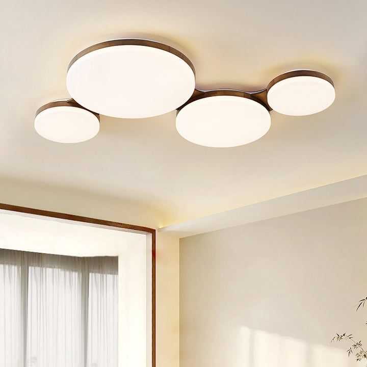 Luz de techo empotrada LED redonda de acrílico y madera de nogal nórdica contemporánea para dormitorio 
