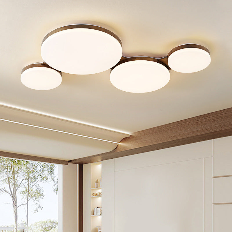 Luz de techo empotrada LED redonda de acrílico y madera de nogal nórdica contemporánea para dormitorio 