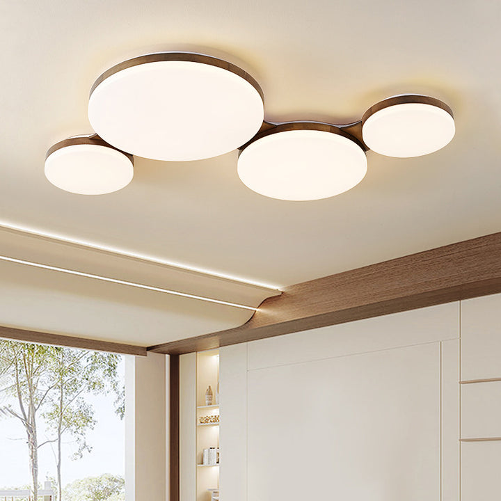 Luz de techo empotrada LED redonda de acrílico y madera de nogal nórdica contemporánea para dormitorio 