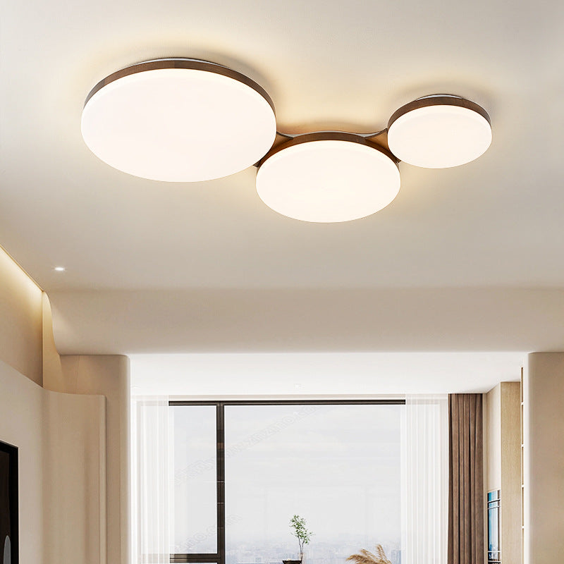 Luz de techo empotrada LED redonda de acrílico y madera de nogal nórdica contemporánea para dormitorio 