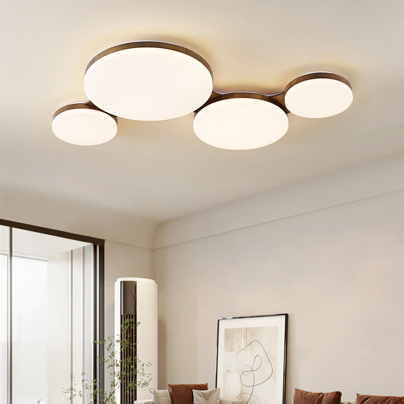 Luz de techo empotrada LED redonda de acrílico y madera de nogal nórdica contemporánea para dormitorio 