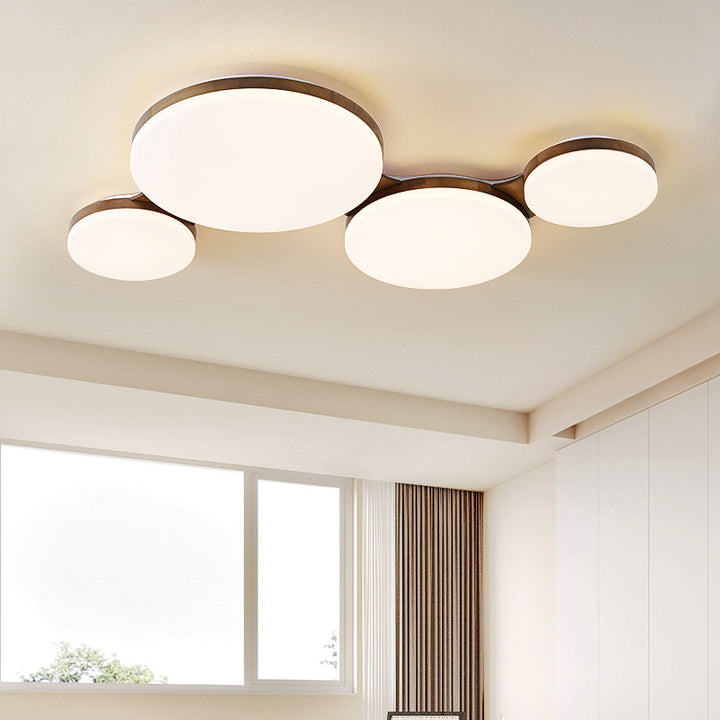Luz de techo empotrada LED redonda de acrílico y madera de nogal nórdica contemporánea para dormitorio 