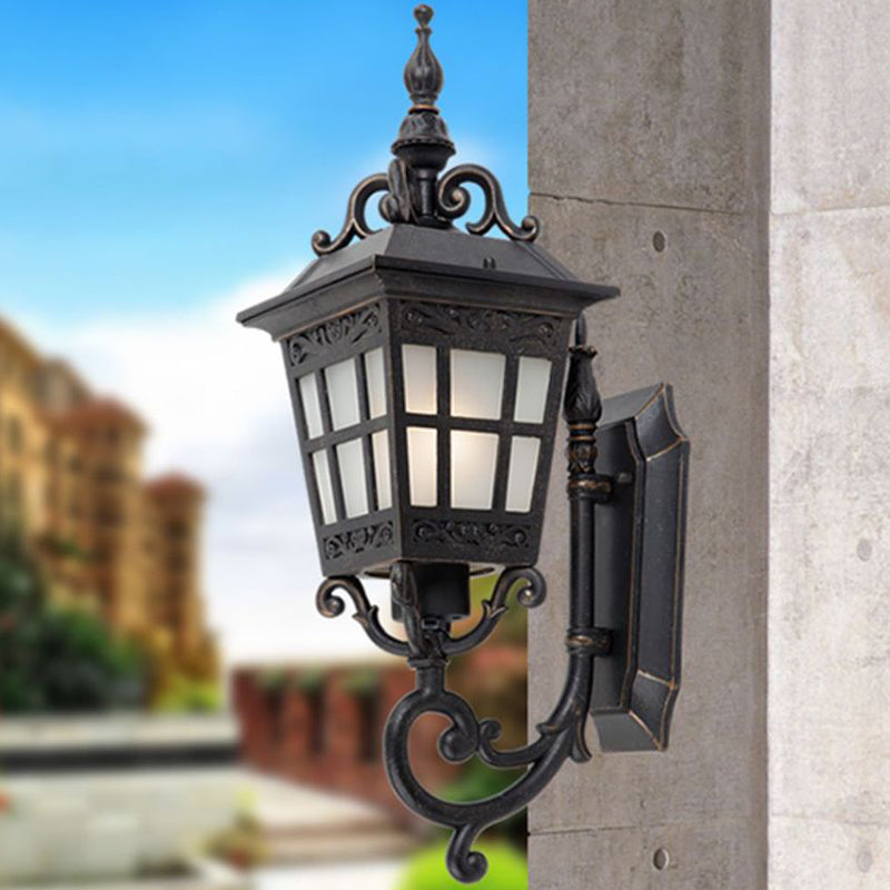 Cadre en aluminium industriel contemporain avec verre dépoli, applique murale étanche à 1 lumière pour terrasse extérieure 