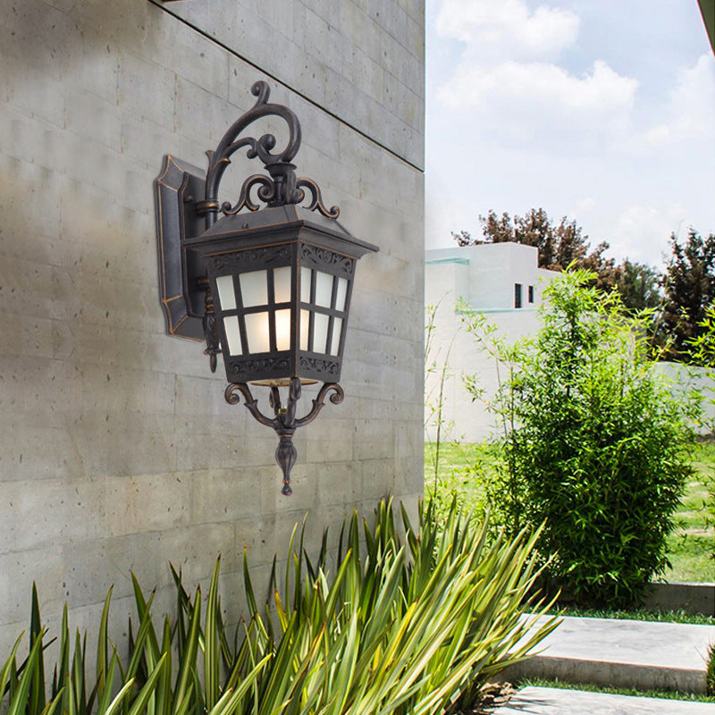 Cadre en aluminium industriel contemporain avec verre dépoli, applique murale étanche à 1 lumière pour terrasse extérieure 