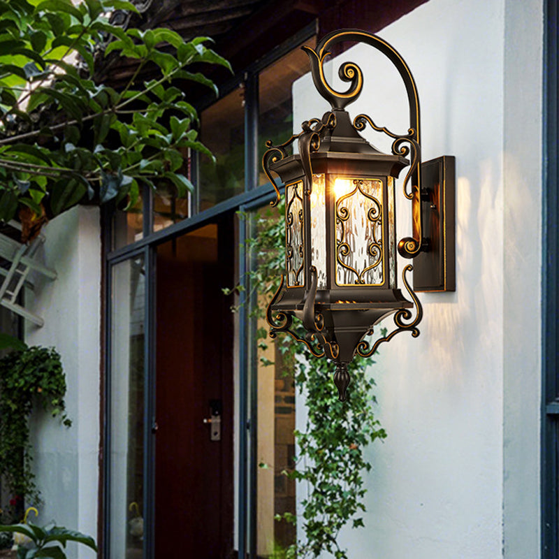 Cadre de sculpture en arc en aluminium européen traditionnel avec verre ondulé à une lumière, applique murale étanche pour jardin 