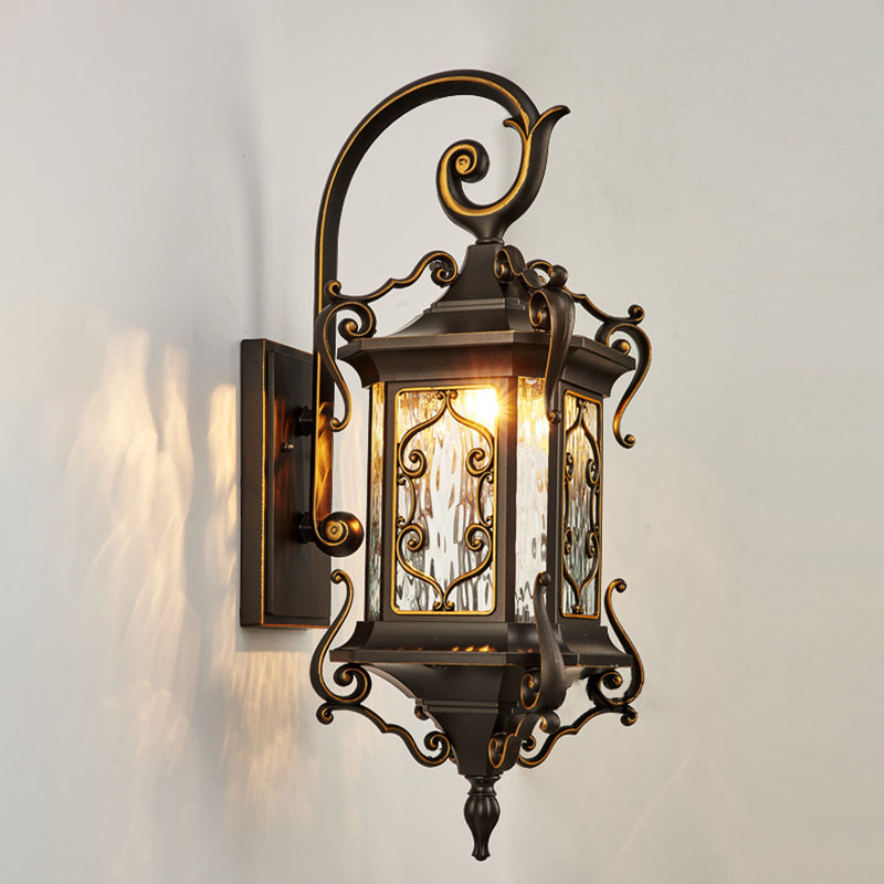 Cadre de sculpture en arc en aluminium européen traditionnel avec verre ondulé à une lumière, applique murale étanche pour jardin 