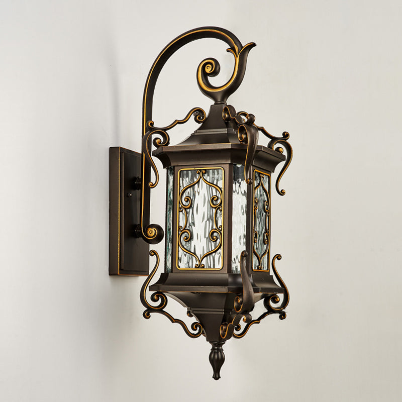 Cadre de sculpture en arc en aluminium européen traditionnel avec verre ondulé à une lumière, applique murale étanche pour jardin 