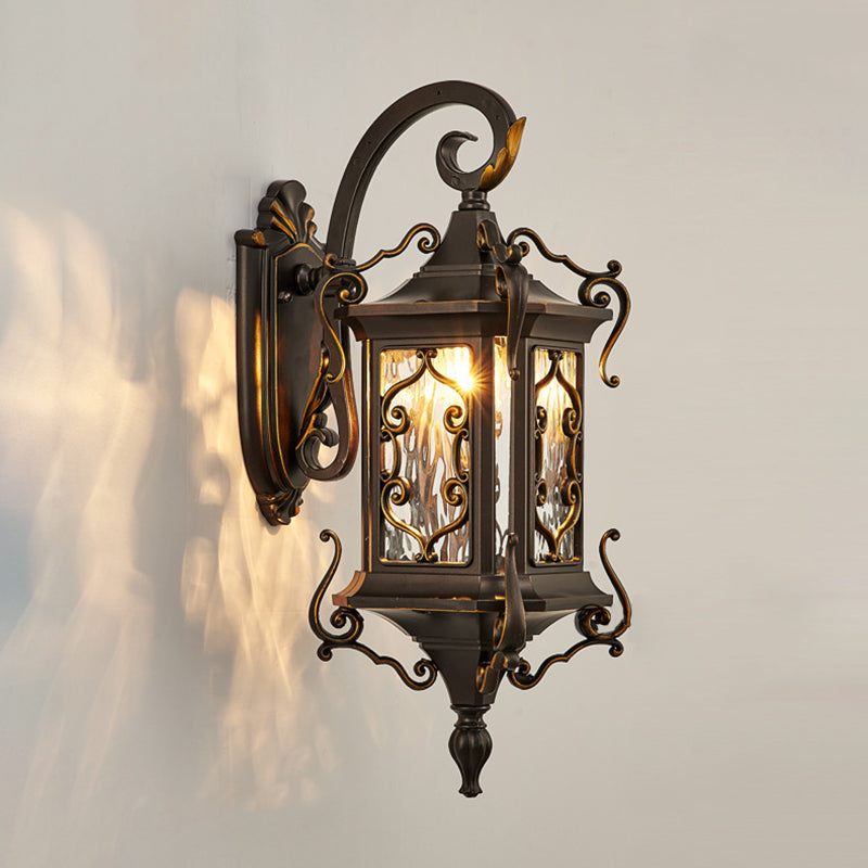 Cadre de sculpture en arc en aluminium européen traditionnel avec verre ondulé à une lumière, applique murale étanche pour jardin 
