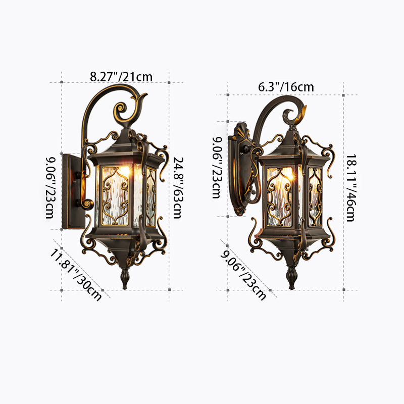 Cadre de sculpture en arc en aluminium européen traditionnel avec verre ondulé à une lumière, applique murale étanche pour jardin 