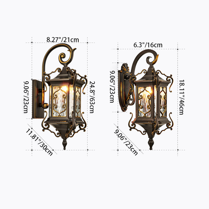 Cadre de sculpture en arc en aluminium européen traditionnel avec verre ondulé à une lumière, applique murale étanche pour jardin 