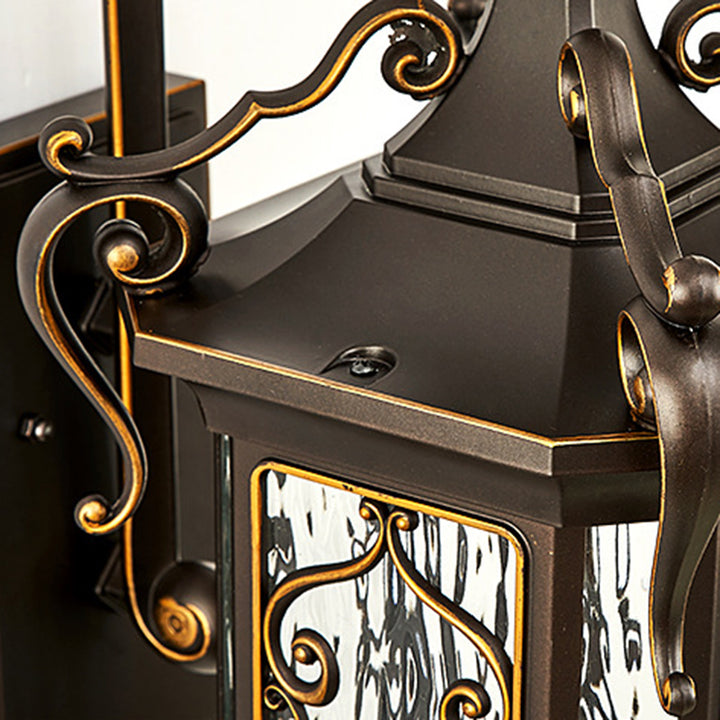 Cadre de sculpture en arc en aluminium européen traditionnel avec verre ondulé à une lumière, applique murale étanche pour jardin 