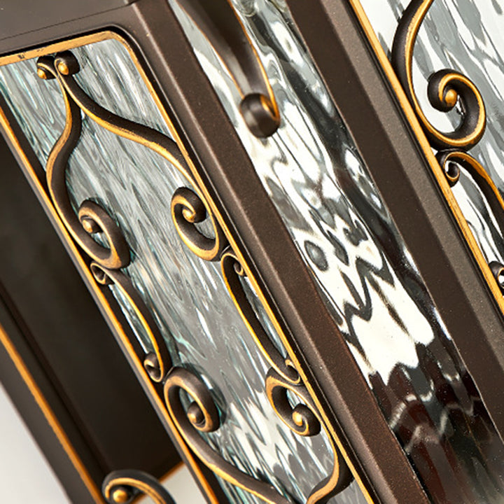 Cadre de sculpture en arc en aluminium européen traditionnel avec verre ondulé à une lumière, applique murale étanche pour jardin 