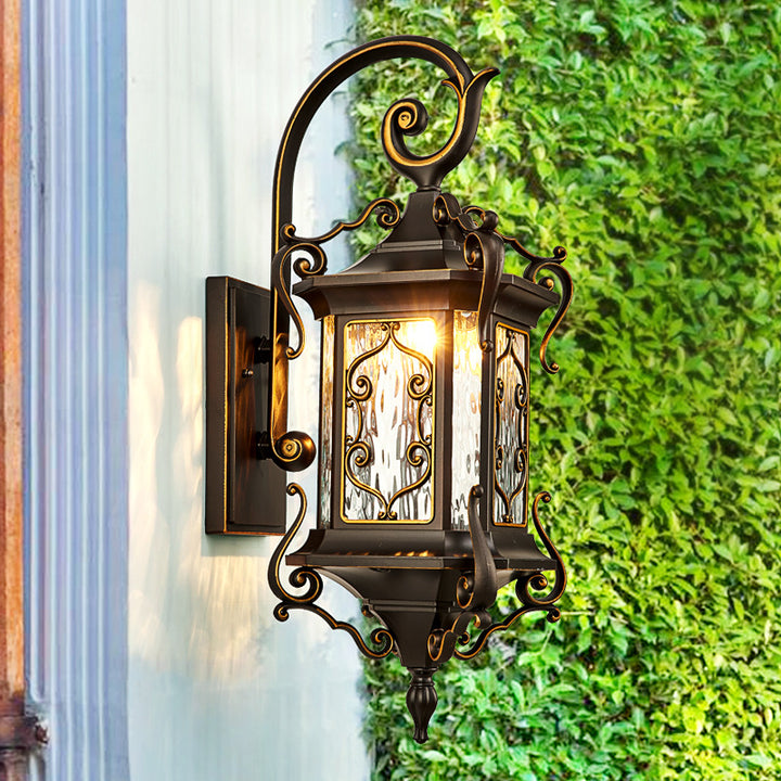 Cadre de sculpture en arc en aluminium européen traditionnel avec verre ondulé à une lumière, applique murale étanche pour jardin 