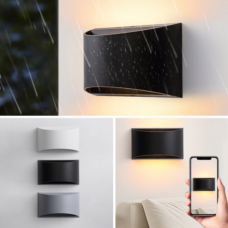 Lámpara de Aplique de Pared LED Impermeable Iluminada Hacia Arriba y Abajo de Aluminio Curvado Moderno Minimalista Para Patio Exterior 