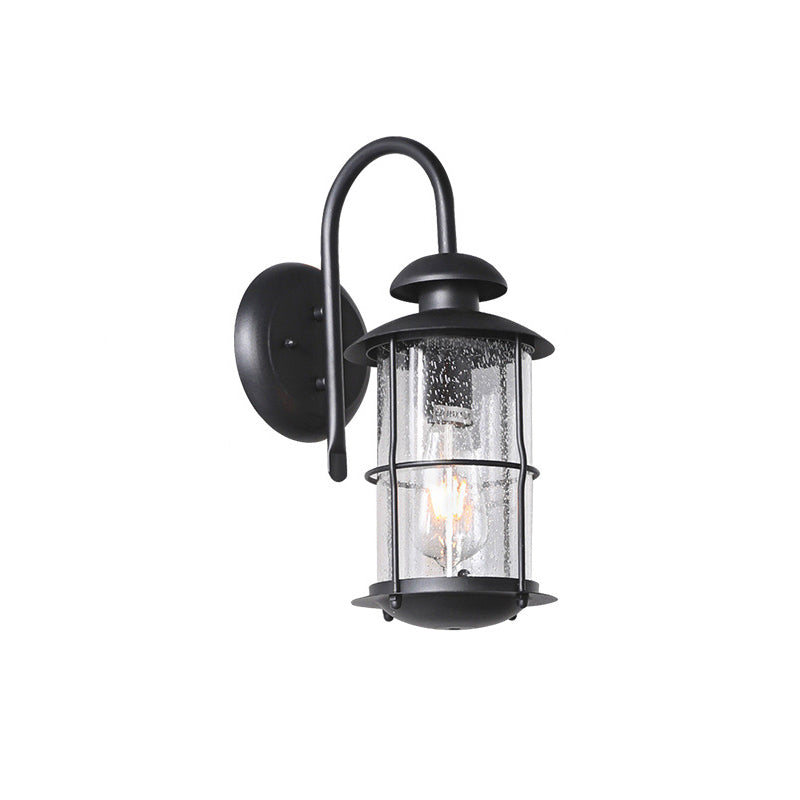 Zeitgenössische Einfachheit Eisenrahmen Glaszylinder 1-Licht Outdoor Wasserdichte Wandleuchte für Garten 