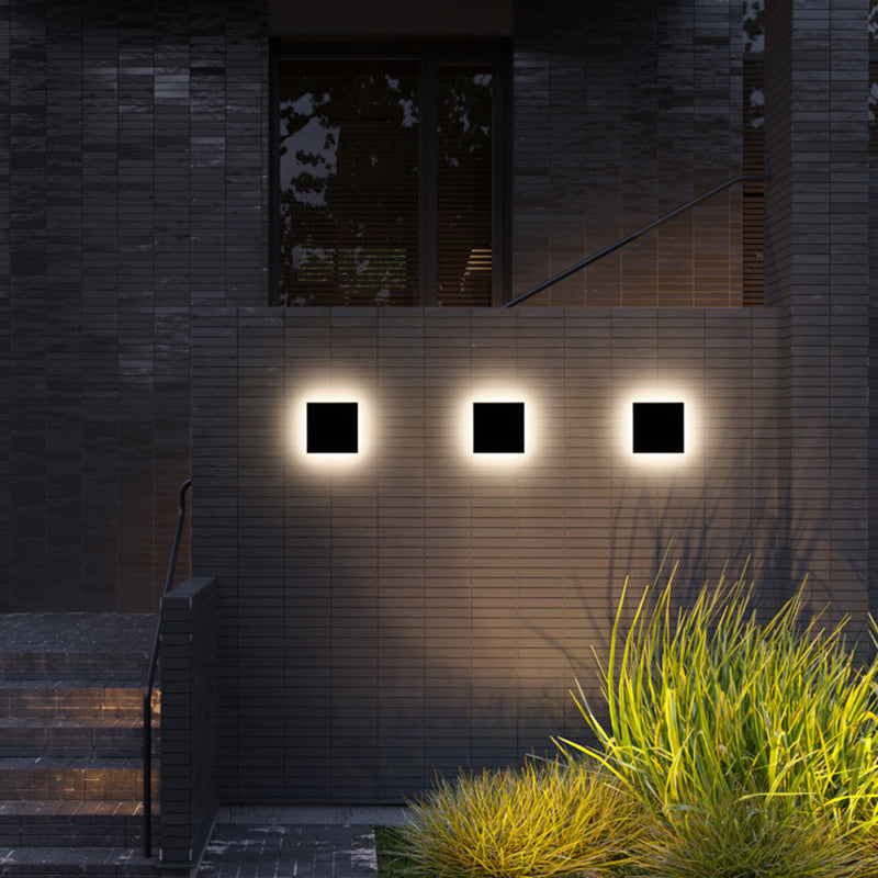 Moderne Minimalistische Geometrische Quadratische Aluminium LED Wasserdichte Außenwandleuchte Für Außenbereich Terrasse 