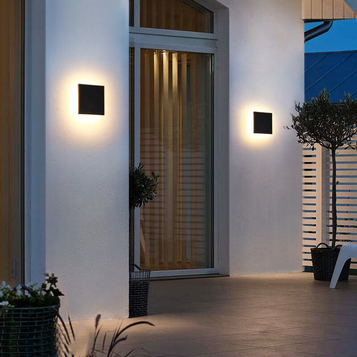 Lámpara de Aplique de Pared Exterior LED Cuadrada Geométrica Minimalista Moderna de Aluminio Impermeable para Patio Exterior 