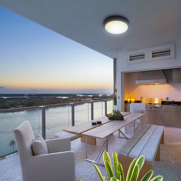 Modern Minimalist Round Aluminum Acrylic LED Waterproof Outdoor Flush Mount Ceiling Light For Garden