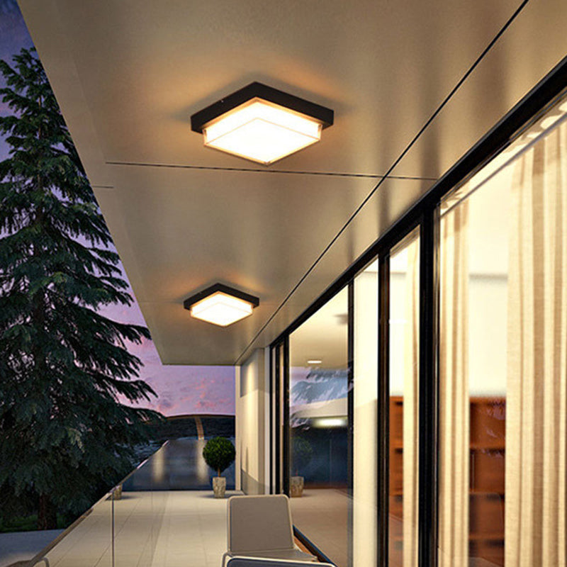 Plafonnier extérieur contemporain carré en aluminium acrylique LED étanche pour jardin 