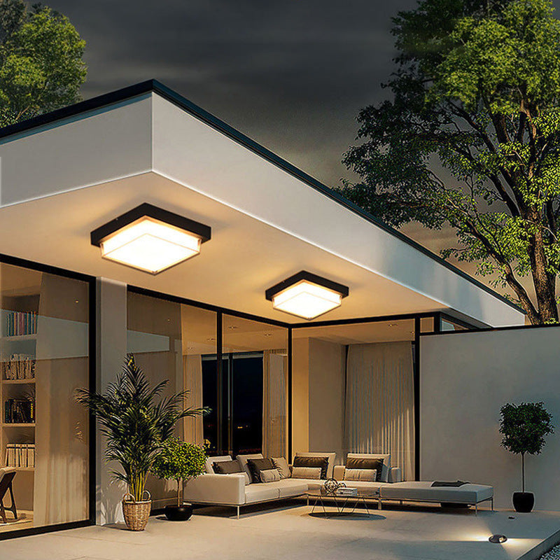 Plafonnier extérieur contemporain carré en aluminium acrylique LED étanche pour jardin 