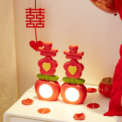 Lampe de table LED en acrylique avec décoration florale en résine USB chinoise traditionnelle pour chambre à coucher 