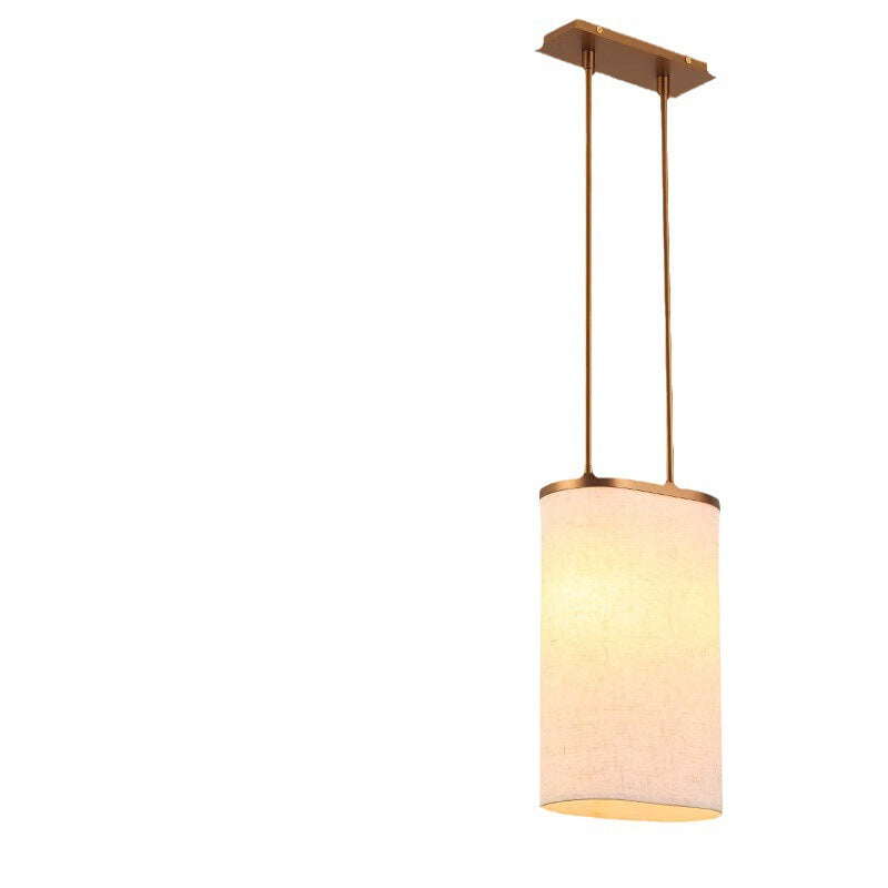 Luminaire suspendu à 1 lumière avec abat-jour rond en tissu en acier inoxydable chinois traditionnel pour chambre 