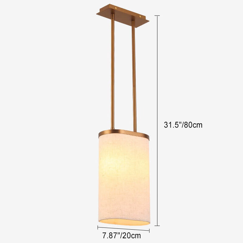 Luminaire suspendu à 1 lumière avec abat-jour rond en tissu en acier inoxydable chinois traditionnel pour chambre 