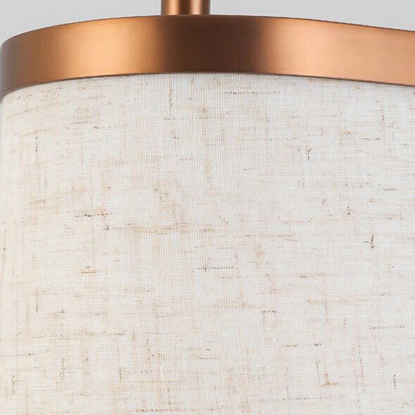 Luminaire suspendu à 1 lumière avec abat-jour rond en tissu en acier inoxydable chinois traditionnel pour chambre 