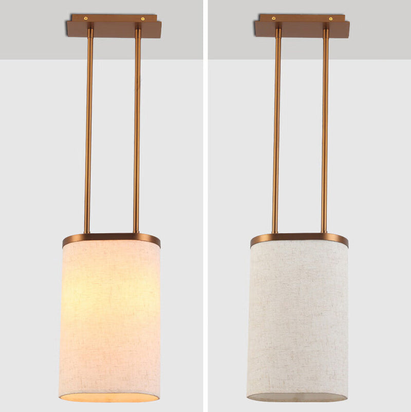 Luminaire suspendu à 1 lumière avec abat-jour rond en tissu en acier inoxydable chinois traditionnel pour chambre 