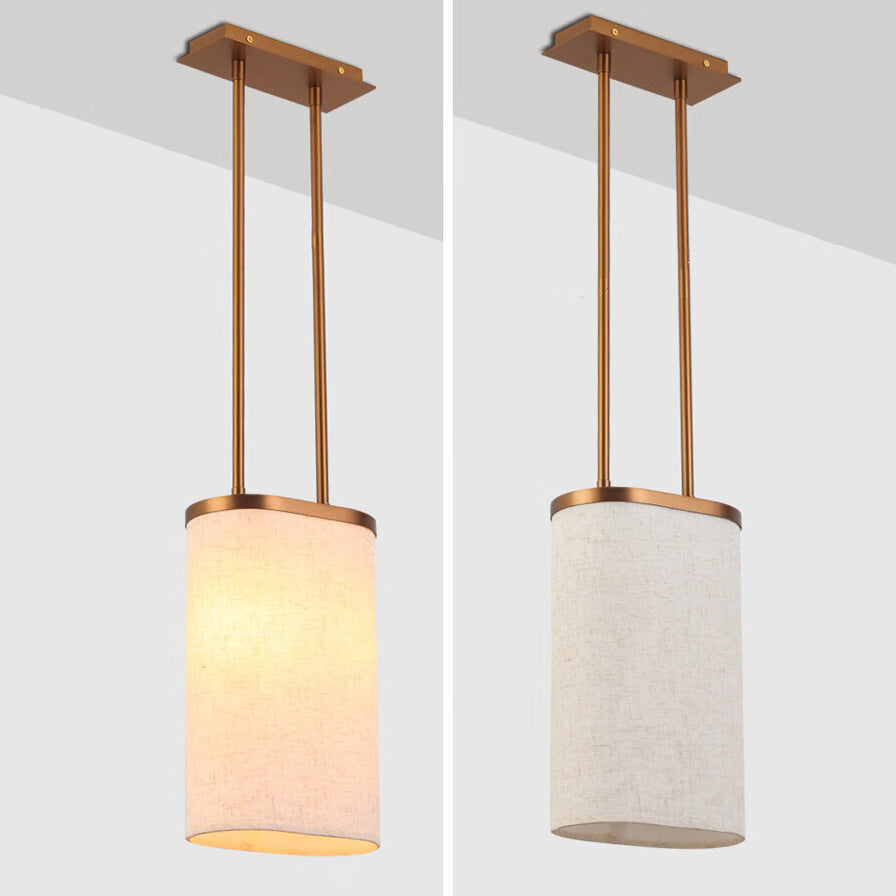 Luminaire suspendu à 1 lumière avec abat-jour rond en tissu en acier inoxydable chinois traditionnel pour chambre 