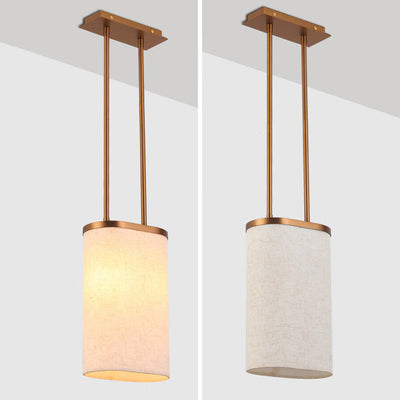 Luminaire suspendu à 1 lumière avec abat-jour rond en tissu en acier inoxydable chinois traditionnel pour chambre 