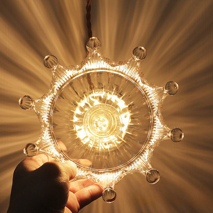 Traditional Japanese Brass Flower Glass Shade 1-Light Pendant Light For Bedroom