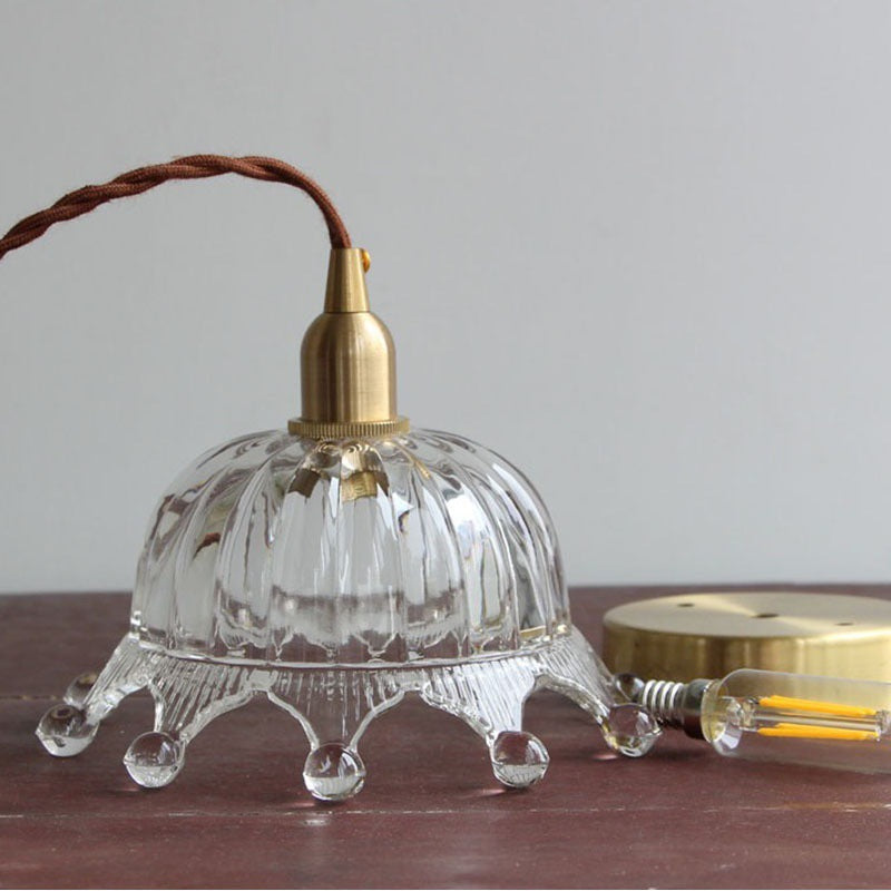 Traditional Japanese Brass Flower Glass Shade 1-Light Pendant Light For Bedroom